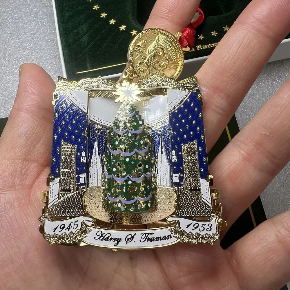 2 Metal Xmas Ornament White House President Harry S.Truman & West Wing Entrance
